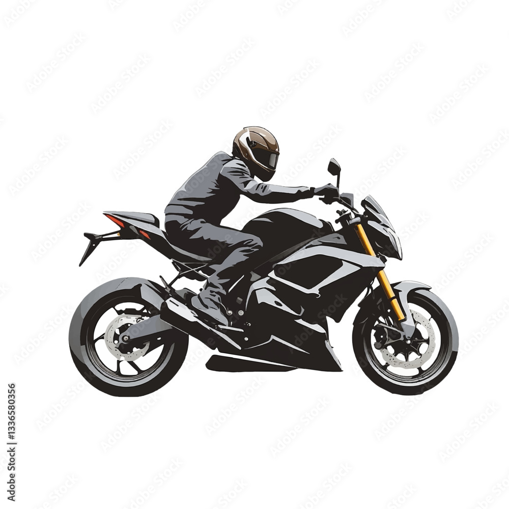 Silhouette illustration of a Motorcycle rider in action on a sleek black sport bike during a vibrant outdoor event Silhouette illustration of a Motorcycle rider in action on a sleek black sport bike during a vibrant outdoor event