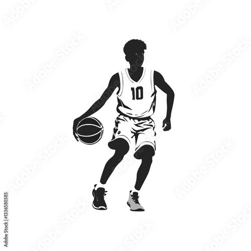 Dynamic basketball player dribbling ball during a game at a local court in the afternoon