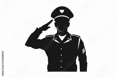 saluting army soldier line art silhouette vector illustration