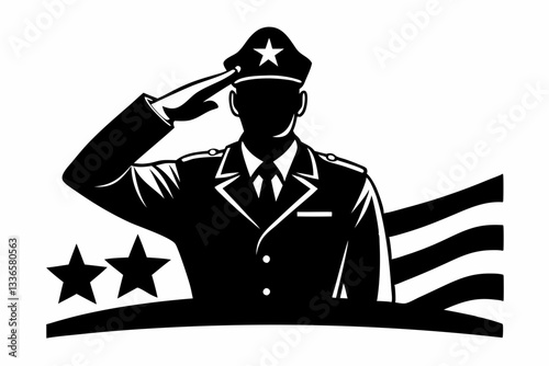 saluting army soldier line art silhouette vector illustration
