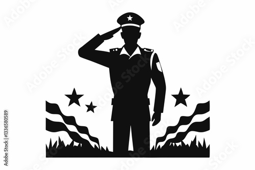 saluting army soldier line art silhouette vector illustration