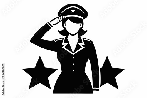 saluting army woman soldier line art silhouette vector illustration