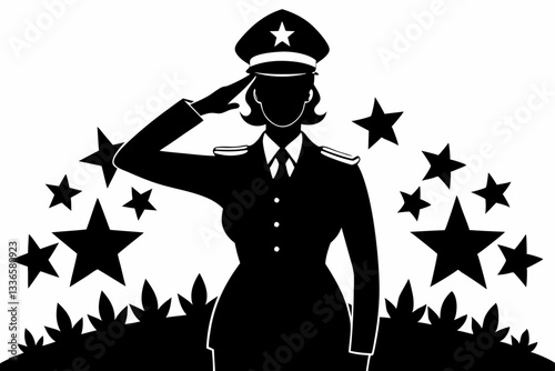 saluting army woman soldier line art silhouette vector illustration