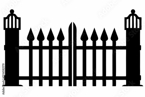 set of fence line art silhouette vector illustration