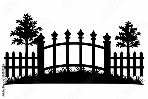 set of fence line art silhouette vector illustration