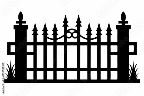 set of fence line art silhouette vector illustration