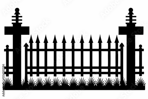 set of fence line art silhouette vector illustration