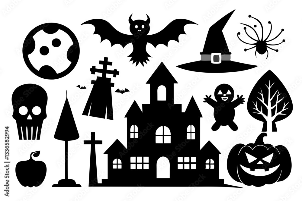 Obraz premium set of icons for halloween line art silhouette vector illustration