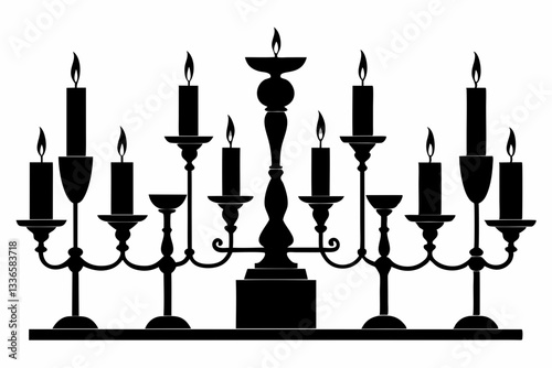 set of candlestick with candles line art silhouette vector illustration