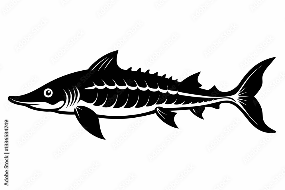 Fototapeta premium sturgeon freshwater fish line art silhouette vector illustration