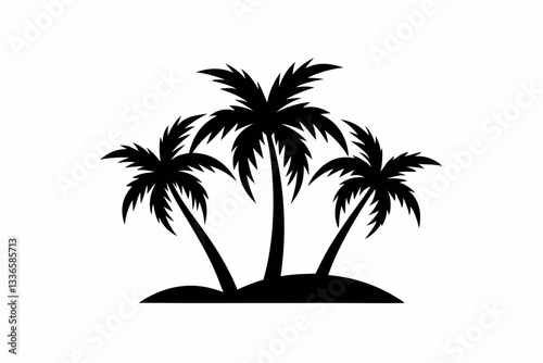 three pam trees haddraw logo line art silhouette vector illustration