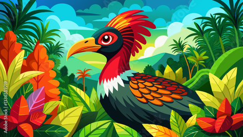 Red throated piping guan exotic tropical rare bird wildlife animal in its natural environment photo