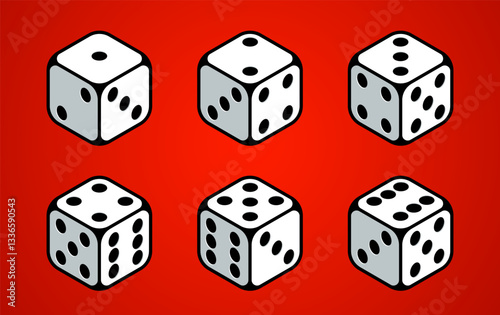 Dice vector 3d objects isolated illustration, gambling games design, board games, realistic cubes fortune luck.