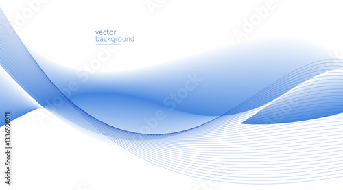 Flowing blue curve shape with soft gradient vector abstract background, relaxing and tranquil art, can illustrate health medical or sound of music.