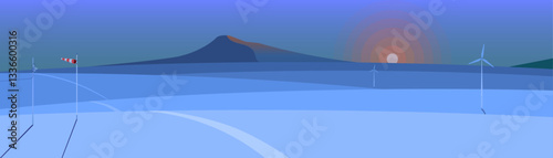 Panoramic frozen winter arctic and antarctic landscape vector illustration with mountain
