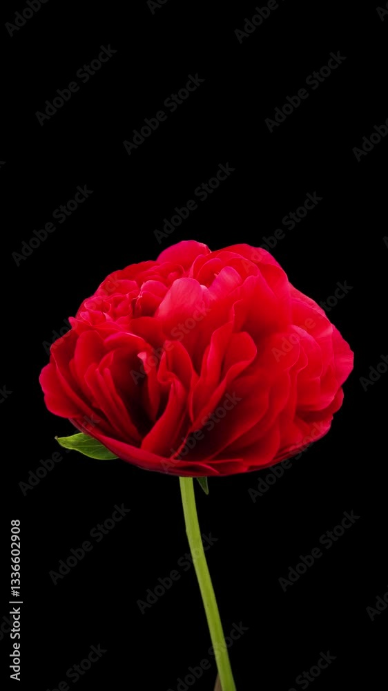 Timelapse of bright red peony flower opening on black background. Timelapse of bright red peony flower opening on black background.