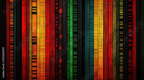 Juneteenth celebration abstract African geometric wallpaper with bold red, green, yellow tribal patterns, decorative wall mural, cultural ethnic background design
 photo
