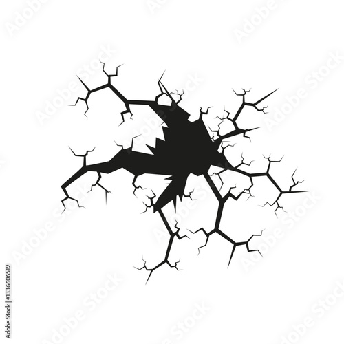 Crack in the wall, ground, ice hand drawn, Split concrete, egg, Cartoon style vector illustration.