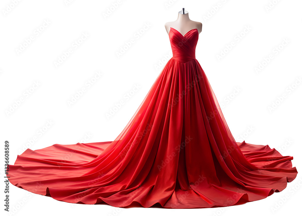 Obraz premium red dress with long train clipart image on transparent background