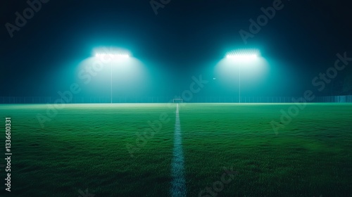 American football arena field with bright stadium lights design. Vector illumination