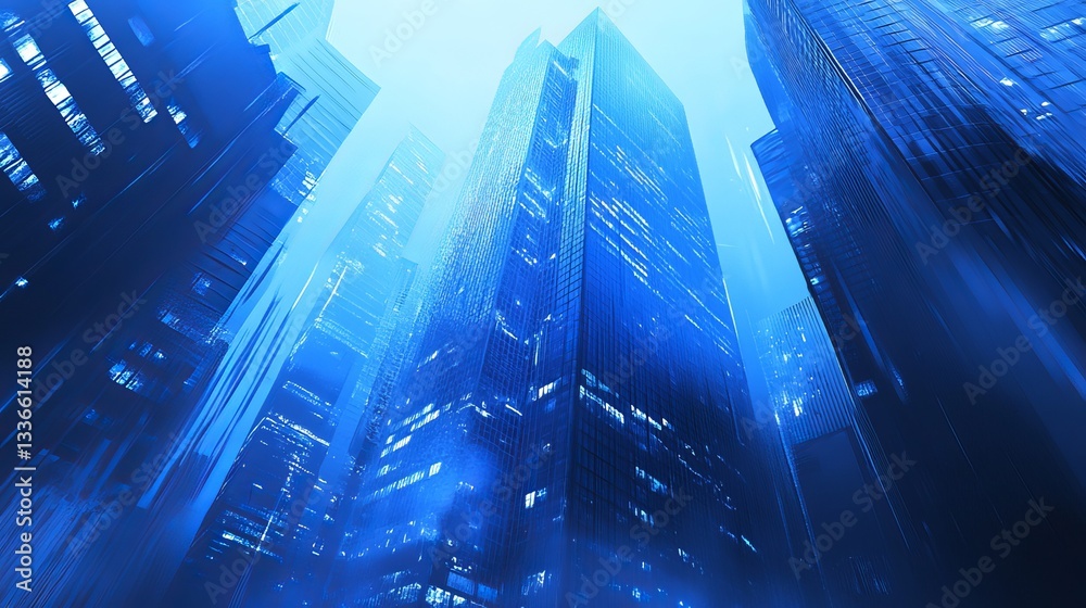 Obraz premium perspective blue glass building of skyscraper