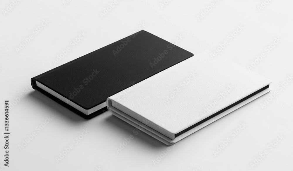 Two Minimalist Notebooks in Black and White on a Clean Background Two Minimalist Notebooks in Black and White on a Clean Background