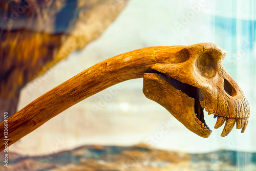 Exhibit showcases a fascinating ancient animal skull, illustrating the evolutionary journey