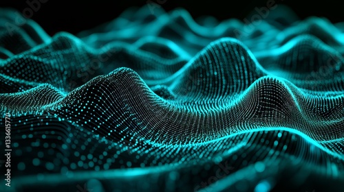 Vector wave lines flowing dynamic in blue green colors isolated on black background for concept of AI technology, digital, communication, science, music
