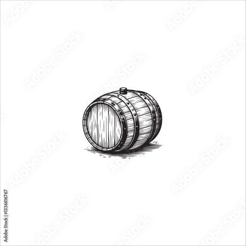 Wooden barrel hand drawn illustration artwork