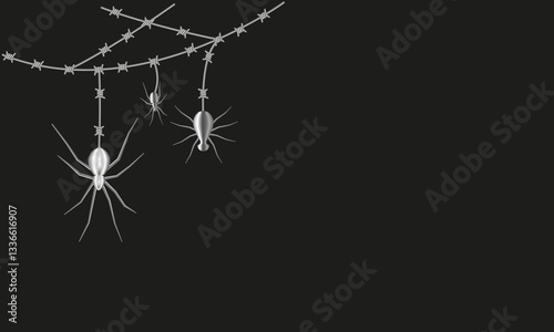 Wallpaper Mural Iron web and steel spider on black background, barbed wire, vector image Torontodigital.ca