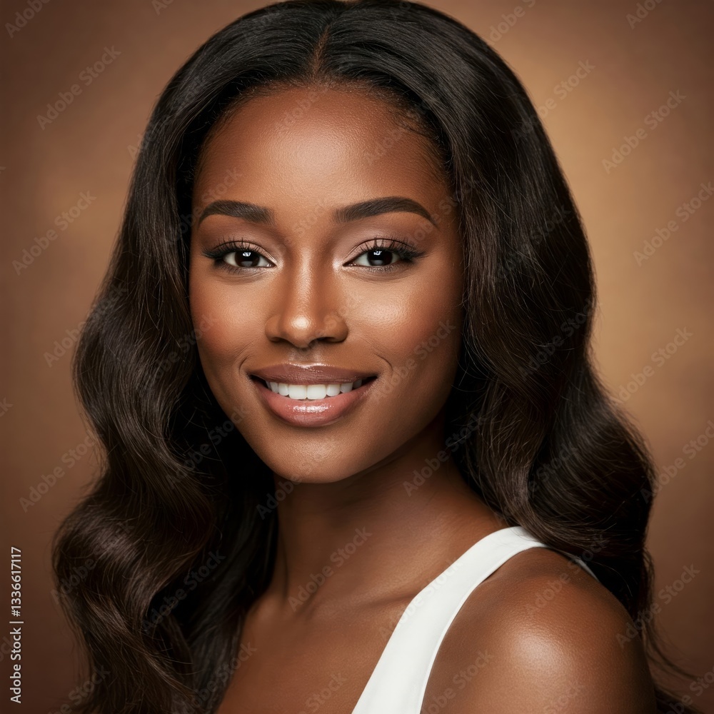 Obraz premium Beauty black skin woman African Ethnic female face. Young african american model with long hair