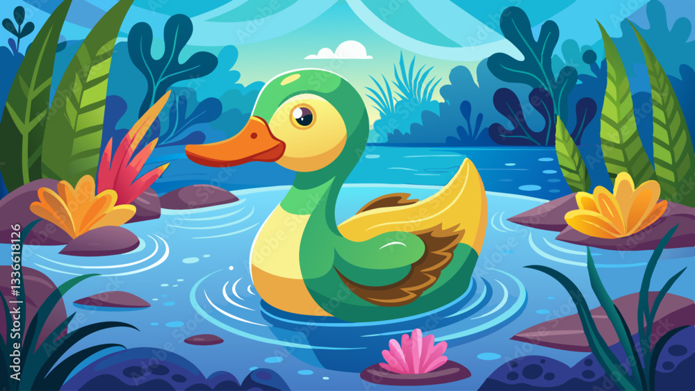 Obraz premium A duck swimming in the blue sea water