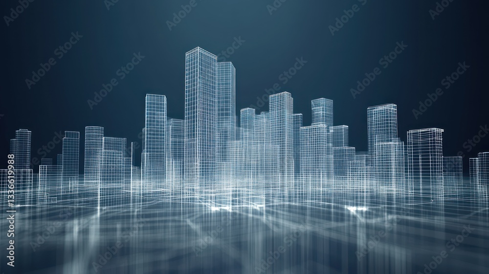Digital cityscape, wireframe, architectural vision, futuristic skyline Digital cityscape, wireframe, architectural vision, futuristic skyline