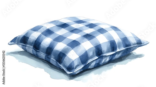 Watercolor Blue Gingham Pillow, Soft Home Decor (1)