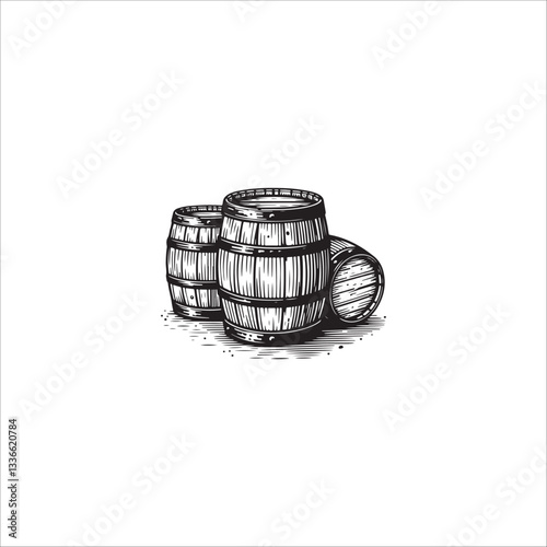 Wooden barrel hand drawn illustration artwork