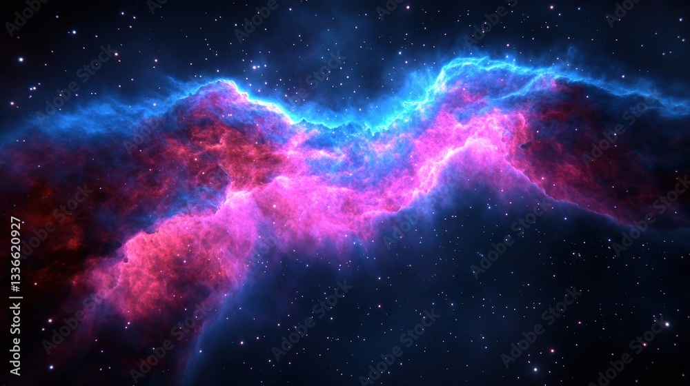 Naklejka premium Cosmic nebulae swirl in vibrant hues across the starry expanse