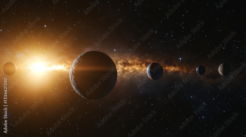Obraz premium Breathtaking cosmic alignment showcasing multiple planets in the majestic expanses of space