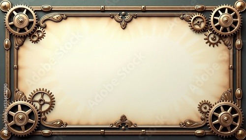 Ornamental steampunk frame with gears and copy space for text