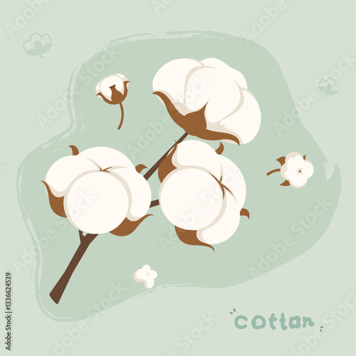 This is a minimalist digital illustration of a cotton plant is ideal for various applications related to textiles, agriculture, and sustainability. 