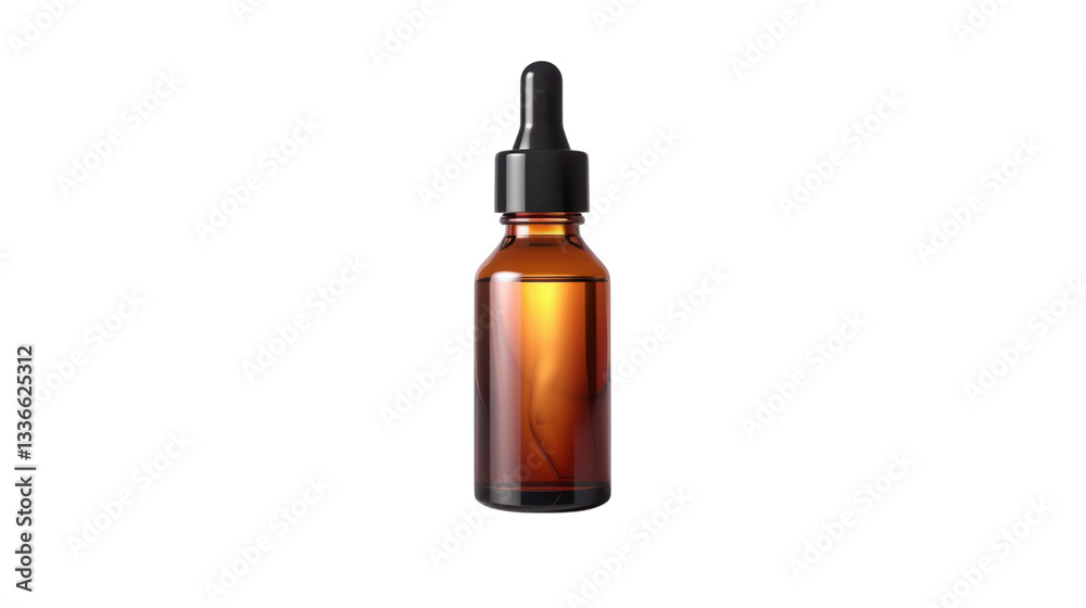 Amber dropper bottle containing transparent liquid on transparent background Amber dropper bottle containing transparent liquid on transparent background