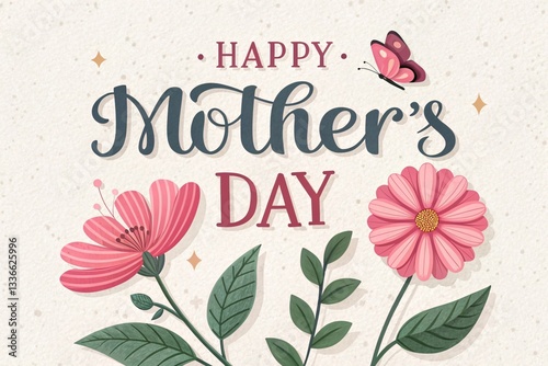 Happy Mother's Day Calligraphy with Luxury Floral Golden Line Art