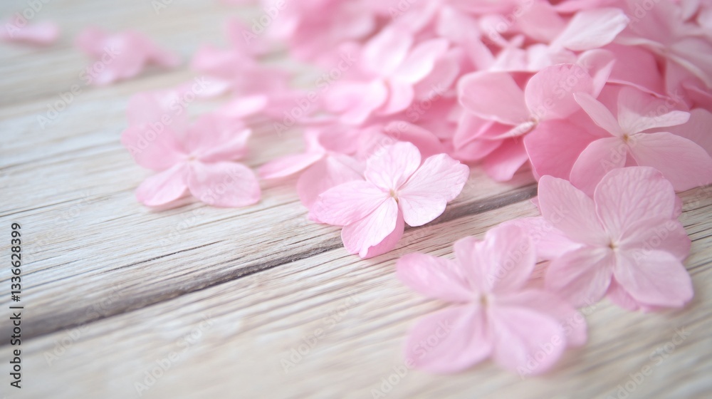 Delicate pink blossoms scattered on pale wooden surface, vibrant spring decoration, adds warmth and softness to any space. Delicate pink blossoms scattered on pale wooden surface, vibrant spring decoration, adds warmth and softness to any space.