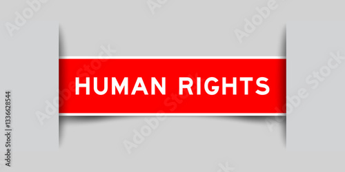 Red color square shape sticker label with word human rights inserted in gray background