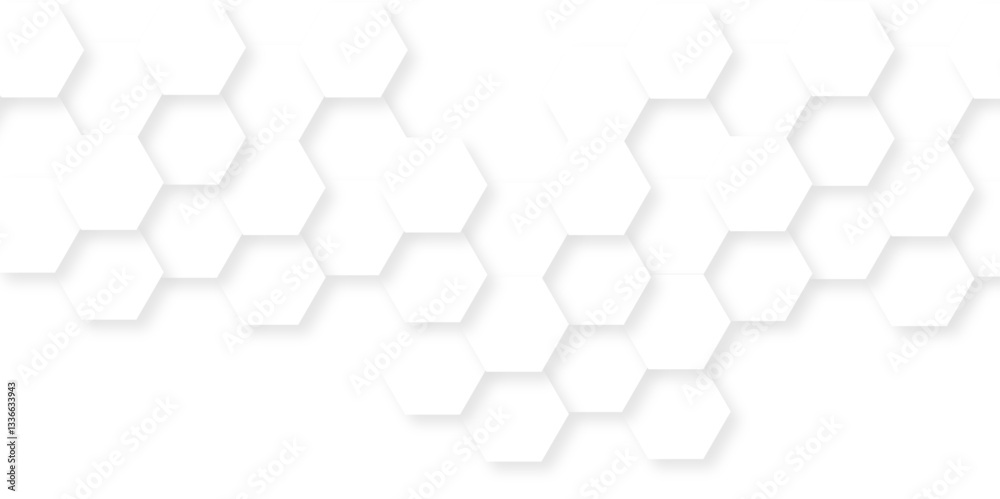 Geometric creative white abstract grid hexagon wallpaper background. Futuristic honeycomb white mosaic design. Seamless cell background. Abstract honeycomb background.