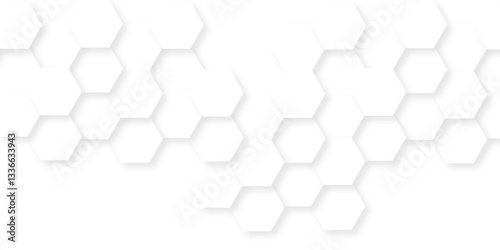 Geometric creative white abstract grid hexagon wallpaper background. Futuristic honeycomb white mosaic design. Seamless cell background. Abstract honeycomb background.