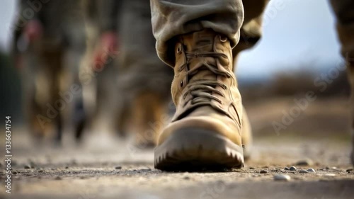 Soldiers Marching on Dirt Path with Determination, Honoring Memorial Day and Showcasing Commitment and Unity
