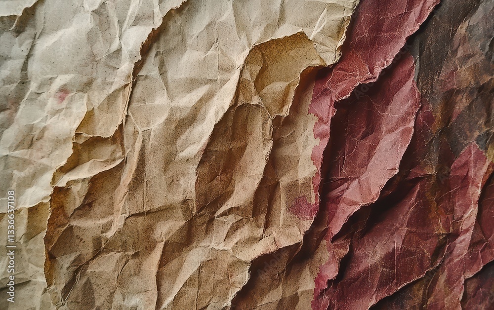 Naklejka premium Vintage paper texture with aged creases, soft stains, and warm brown hues.