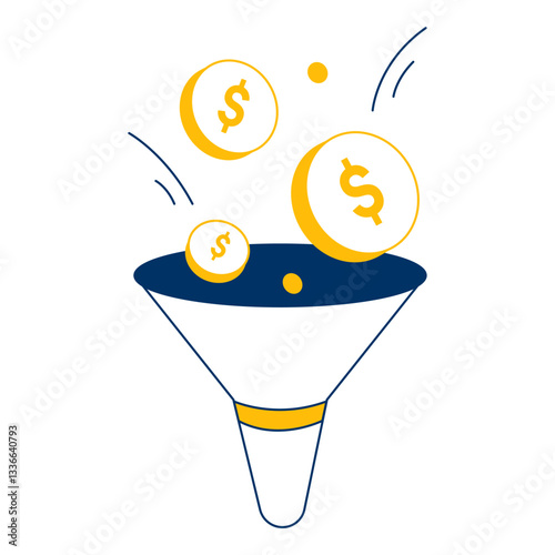 Funnel concept illustrating the flow of money and financial transactions