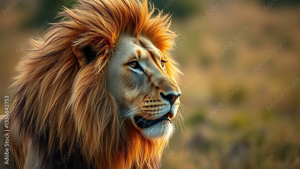 Fototapeta premium In renowned African savanna lion reigns supreme as embodiment of untamed beauty boasting a radiant m
