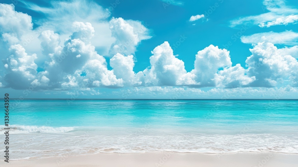 Tropical Paradise: Experience the serenity of a tropical beach, where crystal-clear turquoise water meets a pristine sandy shore under a vast sky filled with fluffy clouds. Tropical Paradise: Experience the serenity of a tropical beach, where crystal-clear turquoise water meets a pristine sandy shore under a vast sky filled with fluffy clouds.